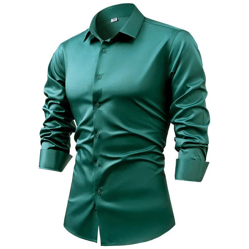 Весна-Осень 2022, королевские  – обзор и цена Mens Satin Silk Dress Shirt