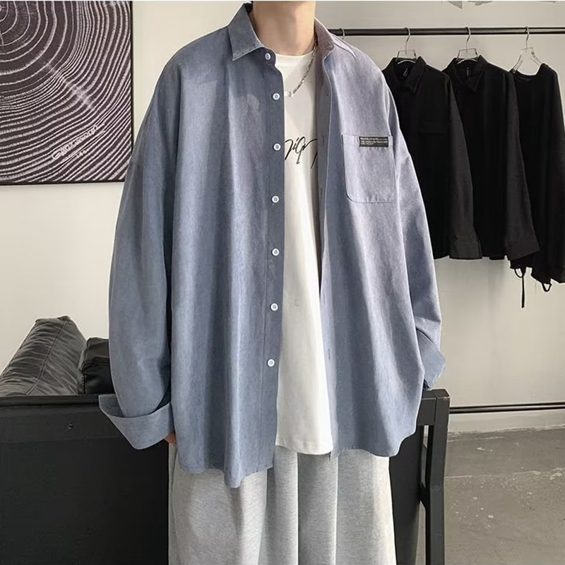 Корейская мода, черные рубашки – обзор и цена Corduroy Button Up Shirt Men