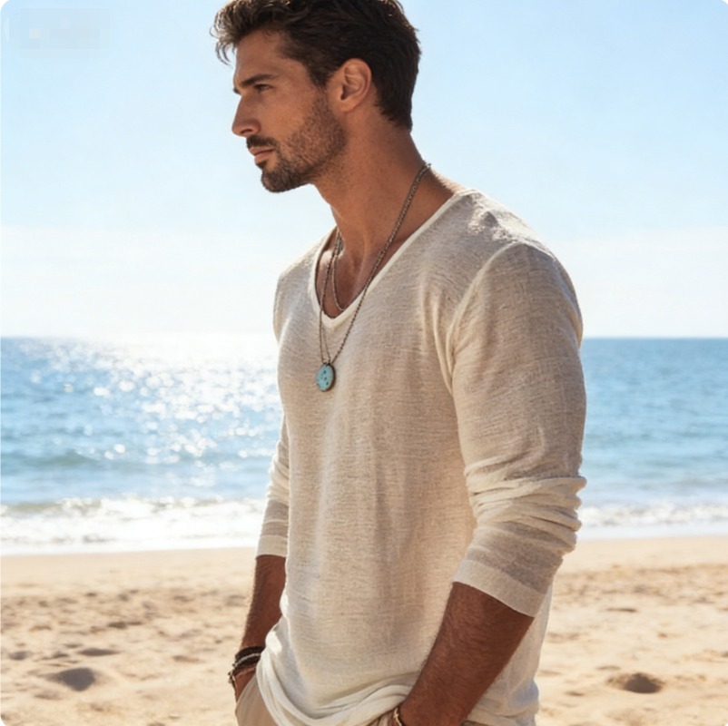 Мужская повседневная футболка  – обзор и цена Mens Linen Shirt Long Sleeve