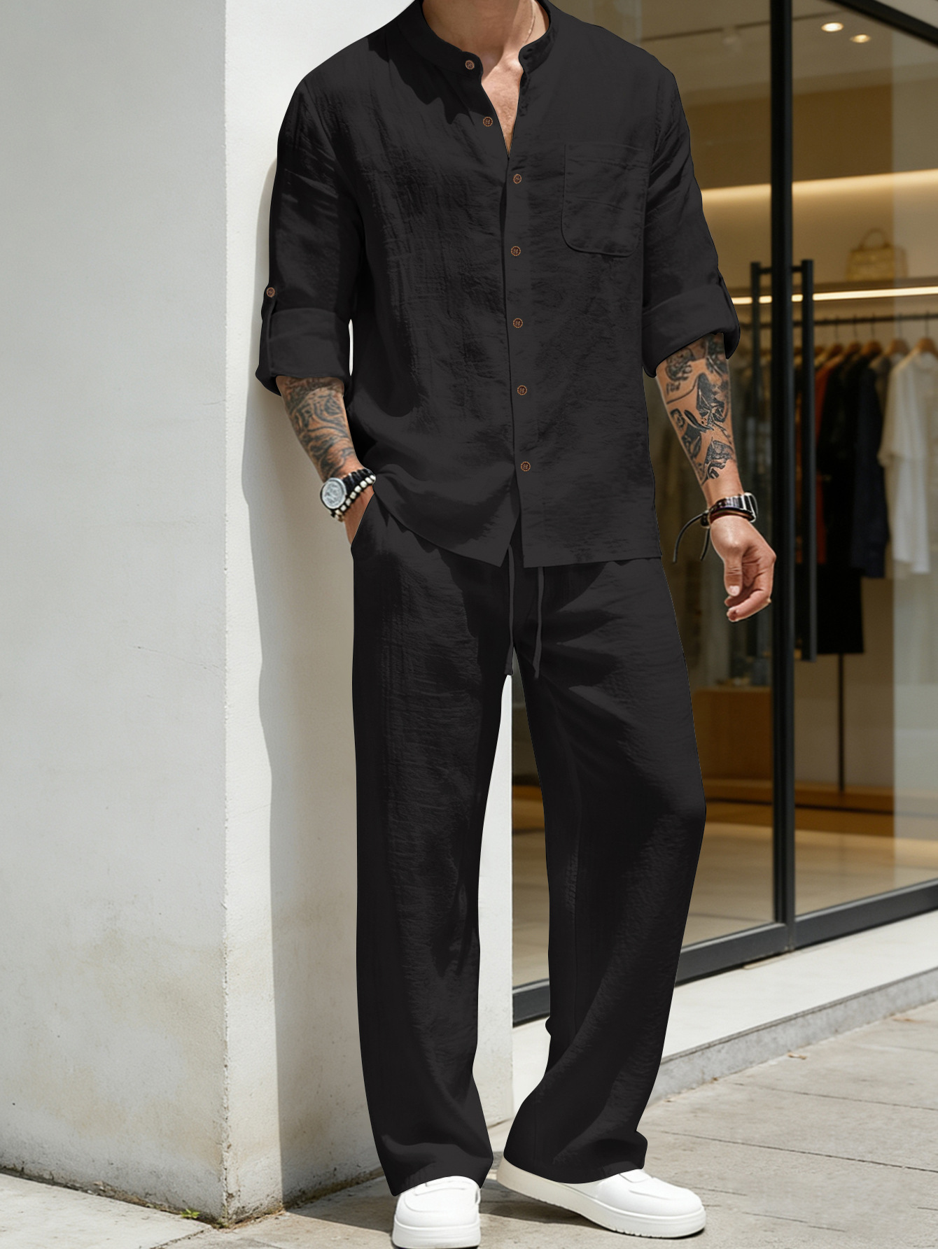 Мужской пляжный комплект: своб – обзор и цена Mens Linen Shirt Long Sleeve