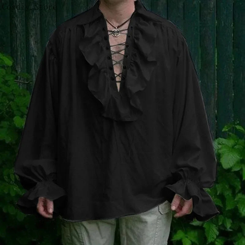 S-5XL Средневековый пиратский  – обзор и цена Medieval Gothic Lace Up Pirate Shirt