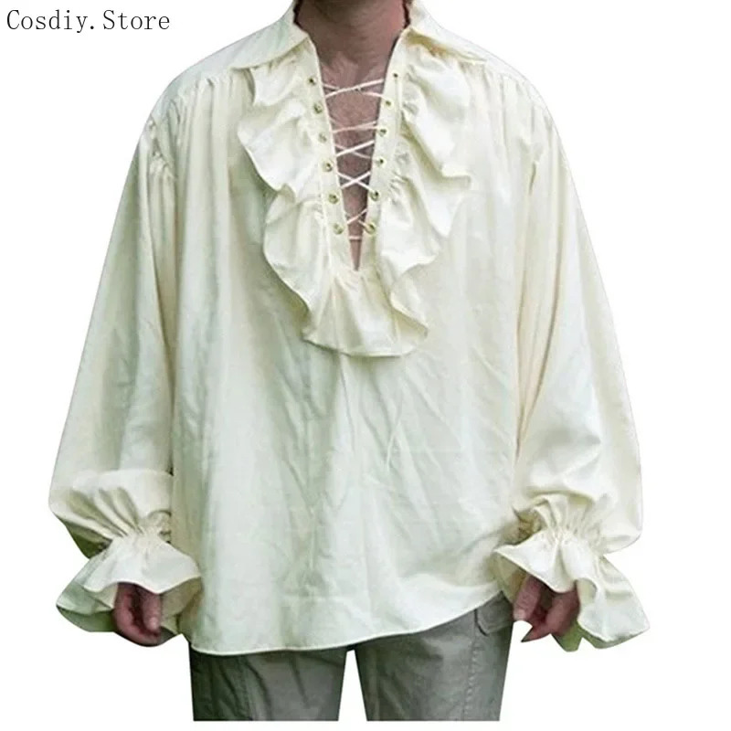 S-5XL Средневековый пиратский  – обзор и цена Medieval Gothic Lace Up Pirate Shirt