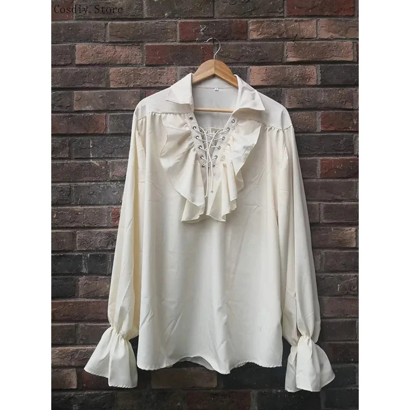S-5XL Средневековый пиратский  – обзор и цена Medieval Gothic Lace Up Pirate Shirt