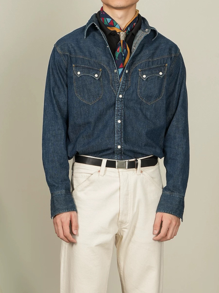 Американская винтажная рубашка – обзор и цена Mens Western Denim Pearl Snap Shirt