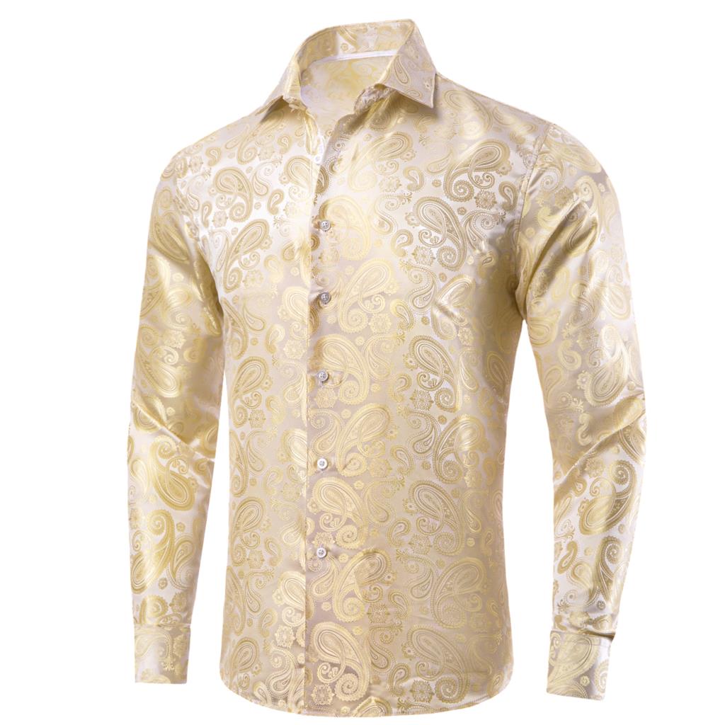 Hi-Tie, золотистые, бежевые, ц – обзор и цена Mens Satin Silk Dress Shirt