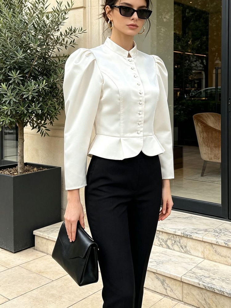 Блузка Tossy с пеплумом, длинн – обзор и цена Mandarin Collar Formal Shirt Slim Fit