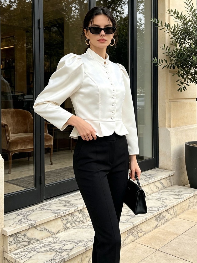 Блузка Tossy с пеплумом, длинн – обзор и цена Mandarin Collar Formal Shirt Slim Fit