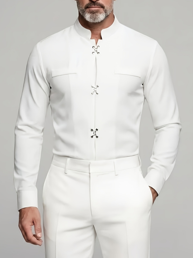 Роскошная мужская рубашка с во – обзор и цена Mandarin Collar Formal Shirt Slim Fit