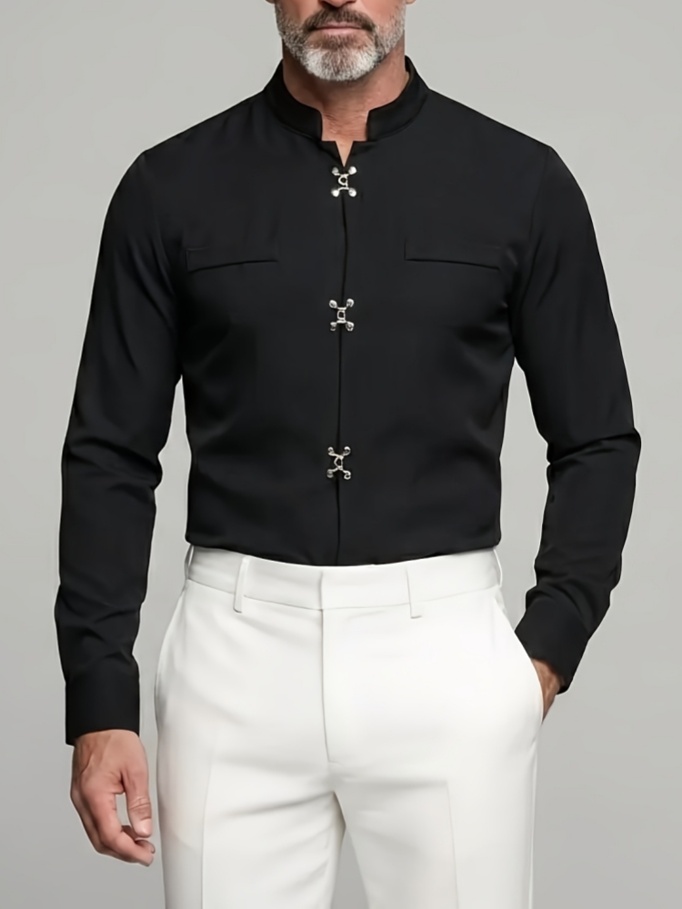 Роскошная мужская рубашка с во – обзор и цена Mandarin Collar Formal Shirt Slim Fit