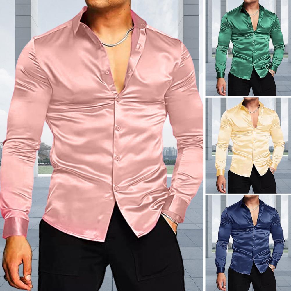 Стильная мужская рубашка из бл – обзор и цена Mens Satin Silk Dress Shirt