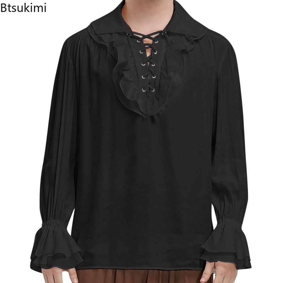 Мужская средневековая пиратска – обзор и цена Medieval Gothic Lace Up Pirate Shirt